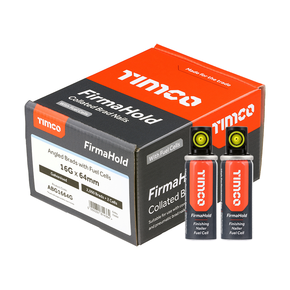 TIMCO FirmaHold Collated 16 Gauge Angled Galvanised Brad Nails & Fuel Cells - 16g x 64/2BFC