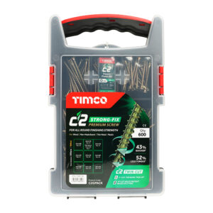 TIMCO C2 Strong-Fix Multi-Purpose Premium Countersunk Gold Woodscrews Mixed Grab Pack - 600pcs
