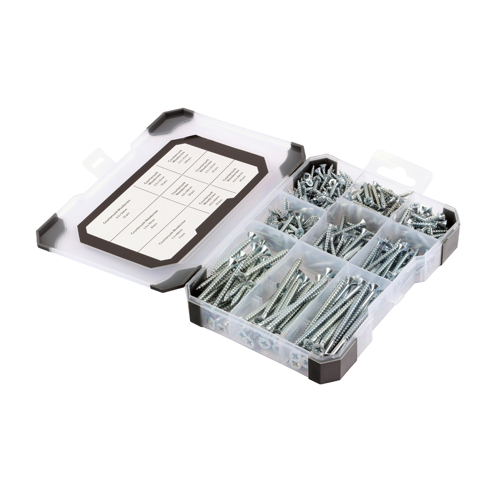 TIMCO Countersunk Silver Woodscrews Mixed Tray - 340pcs